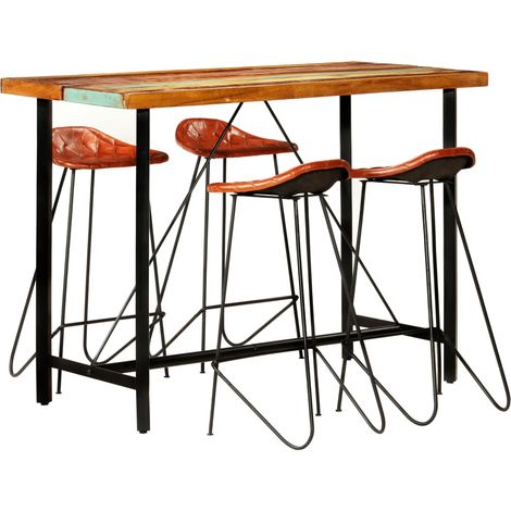 5-tlg. Bar-Set Recyceltes Massivholz und Echtleder