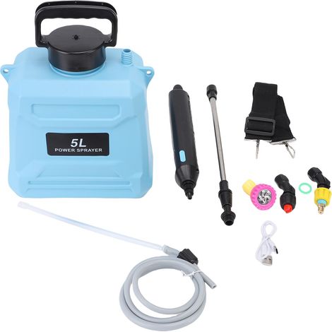 Pulvérisateur de jardin électrique de 5 litres, haute efficacité et longue durée de vie, avec buses rétractables pour le nettoyage et le désherbage, couleur bleue. (1/5)