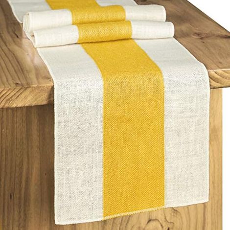 Letjolt Chemin de table en toile de jute - Décoration de table rustique - Jaune - 30,5 x 182,9 cm (1/5)
