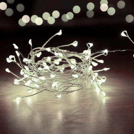 CATENA LUMINOSA NATALE 200 LED SU 2 MT CAVO RAME EFFETTO FOGLIA IP44 A BATTERIA (1/5)