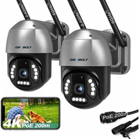 GENBOLT 4K Caméra Surveillance Extérieure WiFi , 8MP Caméra IP avec Détection Humaine/Véhicule Vision Nocturne Couleur, IP66 étanche [2.4&5GHz]