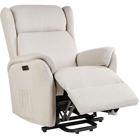 Electric Recliner Chair ELEGY With Footrest Fabric Light Beige
