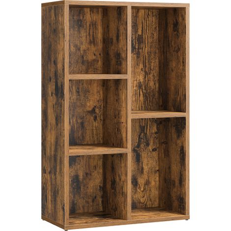 Vasagle – Bibliothèque cubique marron rustique – Étagère sur pied avec 5 compartiments – Dimensions 24x50x80 cm – Meuble de rangement pour salon et bureau