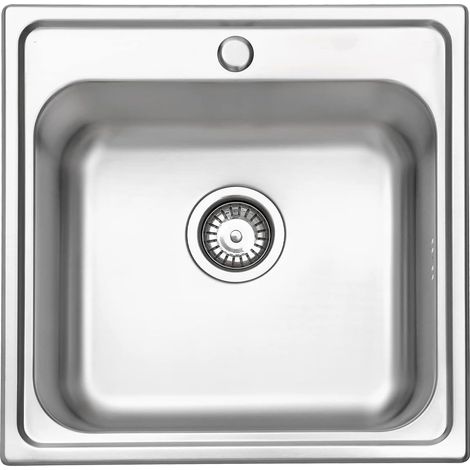 JASSFERRY Évier de cuisine 1 Bac , Acier Inoxydable, Encastré 500× 500 mm avec Siphon et Trop-Plein (1/5)