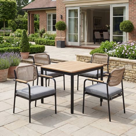 Wahson Gartenstühle 4er Set mit 8 cm Sitzkissen, Gartensessel Lounge sessel Outdoor witterungsbeständig Terrassenstühle für Garten Terrasse Balkon, Grau