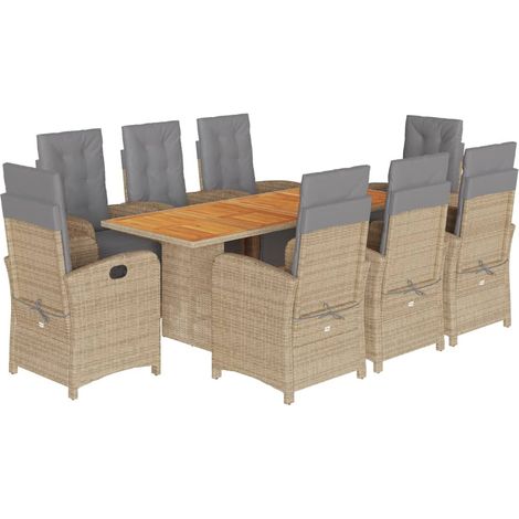 Maison Exclusive - 9-tlg. Garten-Essgruppe mit Kissen Beige Poly