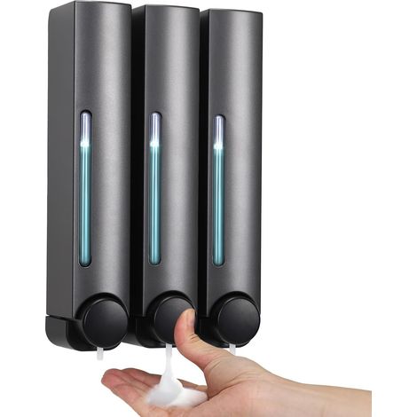 Ensemble de 3 Distributeur de savon, 380 ml, Plastique ABS, Support autocollant, Salle de bain