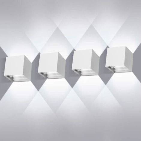 (Blanc-4ps)4 Pack Applique Murale LED 12W Etanche IP65 Réglable Applique Murale Exterieur Up Down Design 6000K blanche,lumière blanche (1/4)