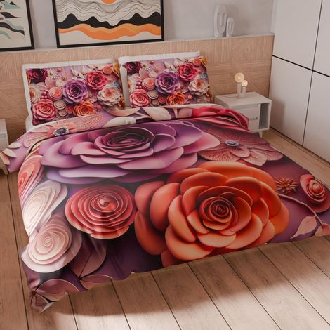 Housse de Couette King Size 260x240 cm (2 Taies 63x63 cm Incluses), Parure en Microfibre Imprimée Floral 05 17 - Fabriqué en Italie (1/5)