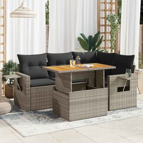 Tavolo da giardino - vidaXL Set Divano da Giardino 5 pz con Cuscini Grigio in Polyrattan - Arredamento da esterno (1/5)
