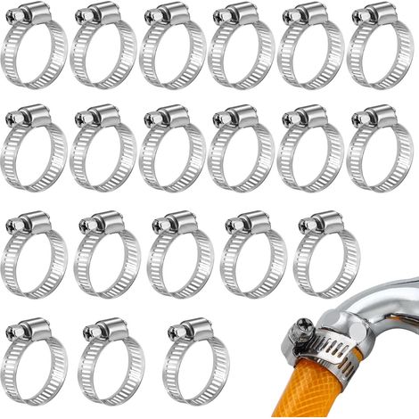 20 Pièces Colliers de Serrage 16-25mm, INOX Set, Réglable Solide Résistant Rouille , Collier Metallique pour Conduites D'eau, Tuyau Piscine, Jardin (1/5)