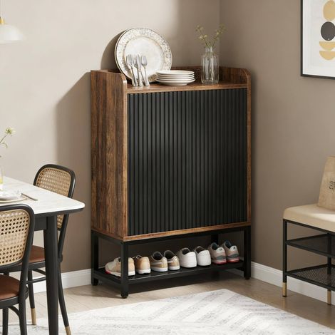 Zapatero de entrada de 5 niveles con puertas, 73 x 35 x 105,5 cm, negro/marrón rústico OKMYHOME (1/5)