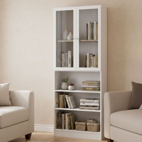Dmora - Estante para libros Chedeng, Estante de oficina, Porta libros móvil, Biblioteca, 79x28 h203 cm, Blanco (1/3)