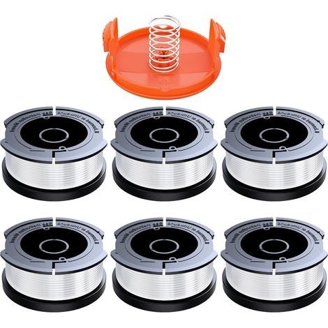 6 Pièces Bobine Fil Coupe Bordure Compatible avec Black et Decker,Ø1,65mm avec 10m Fil Coupe Bordure,Contient 6 Bobines de Coupe de Rechange,1 Couvercle de Bobine de Rechange et 1 Ressort de Rechange (1/5)