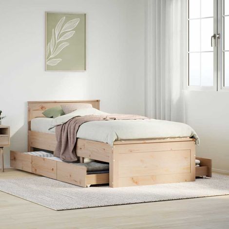 Bed Frame without Mattress with Headboard 75x190 cm Small Single Solid Wood Pine vidaXL (1/5)