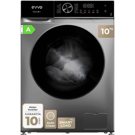 EVVO Lavadora 10 kg carga frontal Nova P10, 1200 rpm, Clase energética A, , Lavado Rápido 15', Motor Inverter, SMART LOAD, Tambor ePROTECT, Inicio diferido, Inox
