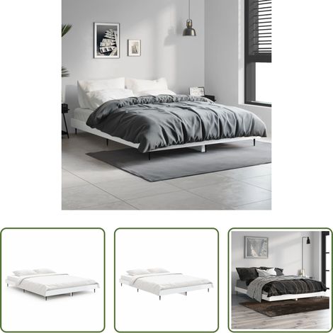 vidaXL Lit blanc brillant -  Cadre de lit sans matelas blanc brillant 135x190 cm (1/5)