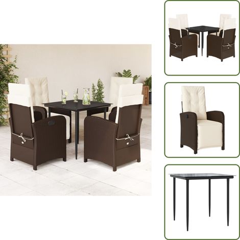 Mesa de jardín - vidaXL Set comedor de jardín 5 piezas y cojines ratán sintético marrón - Muebles de exterior