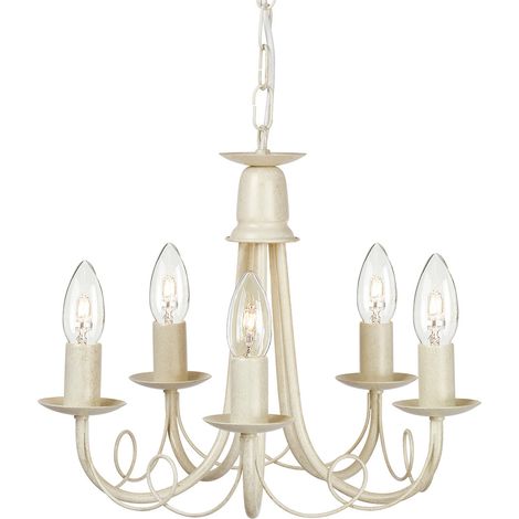 Lampadario lampada a sospensione lampada a sospensione acciaio beige oro D 37 cm 5 fiamme