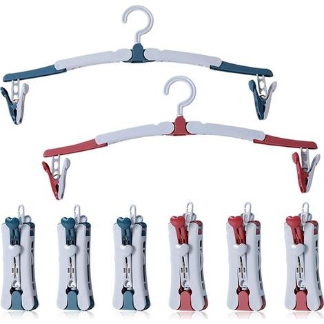 Cintres de voyage, cintres de voyage rotatifs à 360 degrés, lot de 6 cintres portables, cintres de voyage peu encombrants pour la maison, l'hôtel, les voyages et le camping (rouge-bleu) (1/5)