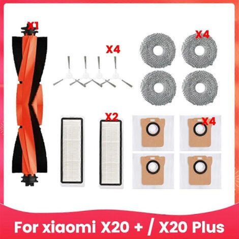 BARKBUSTERS Accessoires pour aspirateur robot Xiaomi X20+ / X20 Plus : sac à poussière, chiffon de nettoyage, brosse latérale principale, filtres HEPA (1/5)