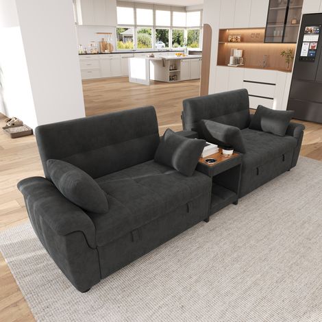 Canapé-lit U convertible 2 couchages, dossier réglable, chenille gris foncé, 284 x 138 cm (1/5)