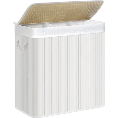 Panier à linge à 3 compartiments avec couvercle et poignées corbeille à linge 150 litres pliable pour buanderie chambre blanc (1/5)