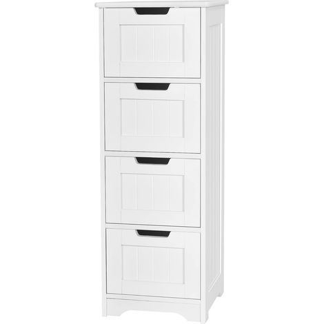 Costway – Commode salle de bain 4 tiroirs – Meuble de rangement blanc en MDF – Dimensions 30 x 30 x 83 cm – Montage facile avec kit anti-renversement (1/5)