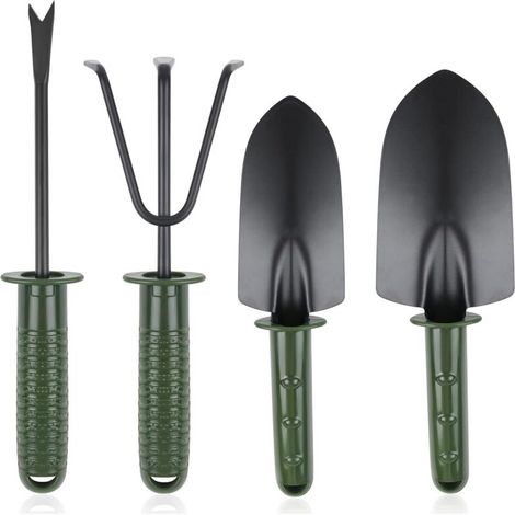 Set de 4 Outils de Jardin : Pelle à Main, Pelle de Transplantation, Désherbeur et Râteau à Main avec Poignée Antidérapante (1/5)