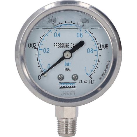 Stoßfestes, radiales Vakuummanometer aus Edelstahl für Industrie und Haushalt, 1/4 Zoll NPT, 0–0,1 MPa