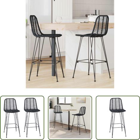 Chaise de salon - Chaise de bar 2 pcs Noir 44,5 x 53 x 111 cm Rotin et métal (1/5)