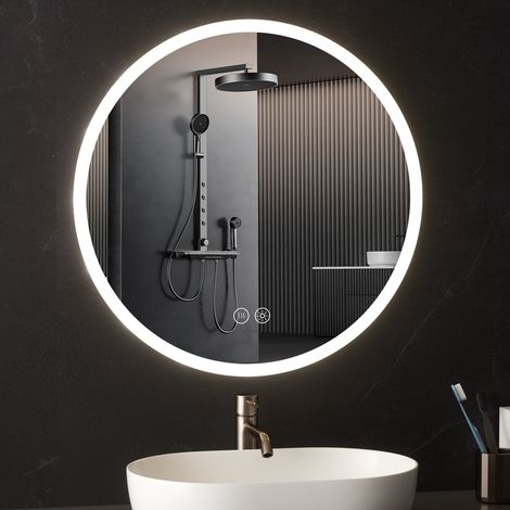Miroir Rond LED Design Scandinave AquaWise, Éclairage 120 LEDs/m Homogène - Verre Trempé 5mm - Anti-buée & Tactile - Miroir Salle de Bain Circulaire Ø 80cm