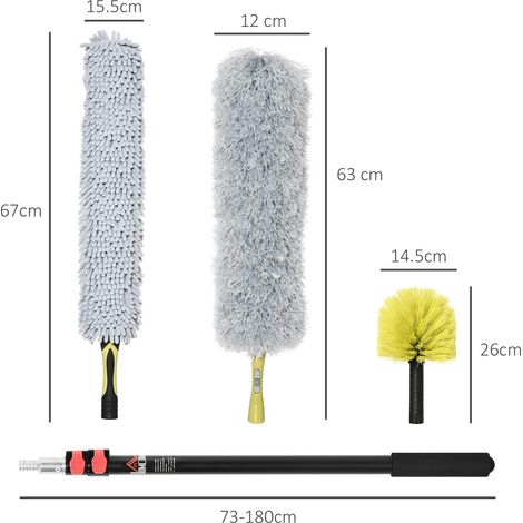 Kit de nettoyage pour la maison avec manche télescopique, plumeau à toiles d'araignée, plumeau en microfibre et plumeau pour ventilateur de plafond, jaune et gris (1/5)