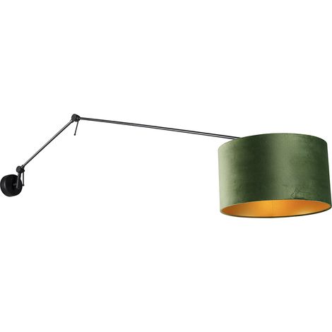 QAZQA Applique con paralume blitz - Moderno - Acciaio,Tessuto - Verde/Nero/Oro - Oblungo Max. 1 x Watt
