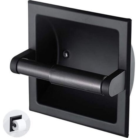 1 Stück mattschwarzer Toilettenpapierhalter, versenkter Toilettenpapierspender für Badezimmer, Wandmontage mit rückseitiger Halterung - Crezuo