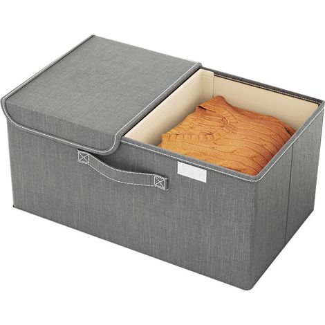 Grande boîte de rangement pour vêtements en non-tissé avec double couvercle, organisateur pour habits, jouets et sous-vêtements (1/5)
