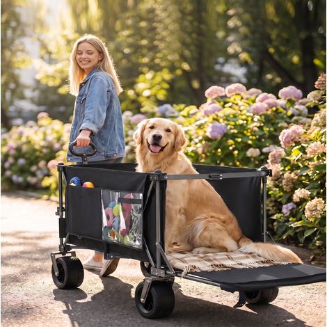 Faltbarer Gartenwagen 180x66x115,5 cm aus Stahl in Schwarz und Grau – MEUBLIV (1/5)