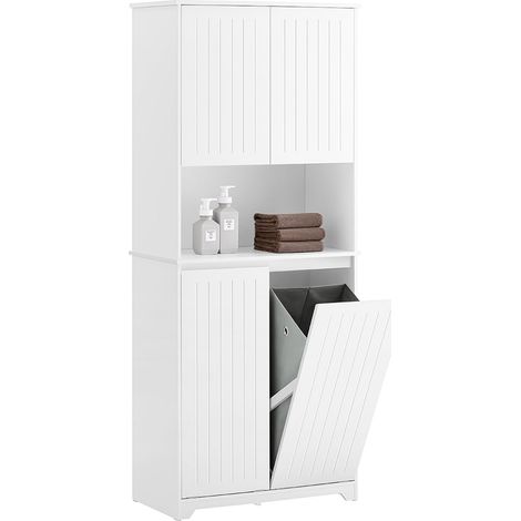 Mueble Columna de Baño con 2 Estantes y 1 Compartimento Armario Alto para Baño Estanterías de Baño con 2 Cestos para Ropa Sucia 70 x 37 x 170 cm BZR150-W SoBuy ES (1/5)