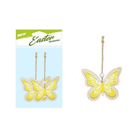 Colgante de madera con mariposas amarillas, 2 unidades, 7 cm