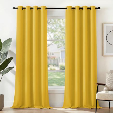 Rideau Occultant Thermique Court Jaune 2 Panneaux 150x250cm, Séparation Anti-UV pour Chambre et Maison, Rideaux Modernes pour Fenêtre (1/5)