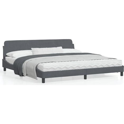 Cadre de lit avec tête de lit Gris foncé 200x200 Velours (1/5)