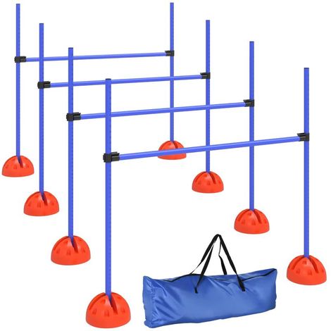Ensemble d'agilité pour chien 4 pièces comprenant 4 haies et un sac de transport pour l'entraînement au saut, bleu (1/5)