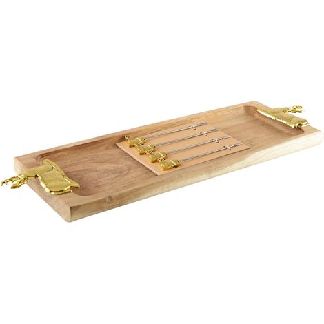 Plateau à Fromage et Charcuterie en Bois avec 4 Pics Apéritif Cerf Doré 36 x 13 x 2 cm - PANGIVO (1/5)