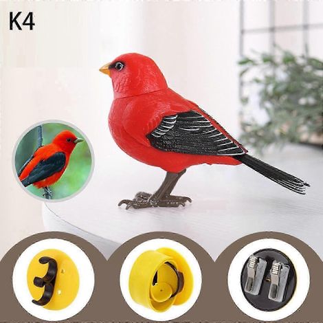 (K4) Oiseau électrique chantant et gazouillant, jouet oiseau artificiel, mignon oiseau interactif et décoratif, activé par le mouvement et le son, fonctionne sur piles (1/5)