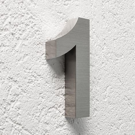 3D Hausnummer 1 Edelstahl V2A unbeleuchtet Arial (1/5)