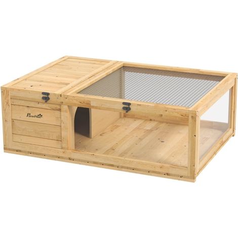 Enclos pour tortues en bois avec toit rabattable, 91 x 60,5 x 32 cm, jaune (1/5)