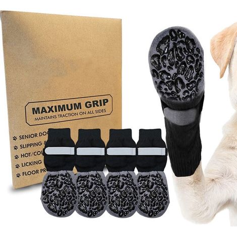 Chaussettes antidérapantes pour chien, lot de 2 paires, ajustables, protège-pattes double face, pour petits et moyens chiens, grises, taille XS (4,8 x 12 cm).