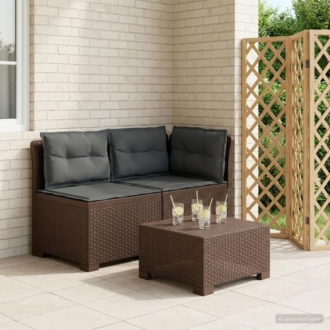 Canapé de Jardin 2 Places Aspect Rotin en Polypropylène Marron avec Coussins Anthracite - PANGIVO (1/5)