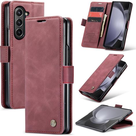 Coque pour Samsung Galaxy Z Fold 6 5G Premium Housse Cuir Protection Pochette Rabat Portefeuille Flip Case Porte Magnétique Coque Étui pour Samsung Galaxy Z Fold 6, Vin Rouge (1/5)