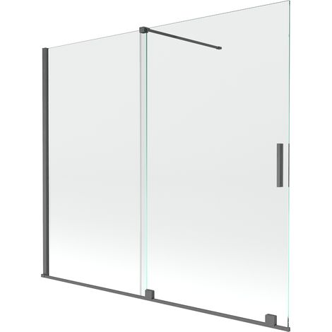 Mexen Velar paratia da vasca da bagno 2 ante scorrevoli 180 x 150 cm, trasparente, grigio canna di fucile spazzolato